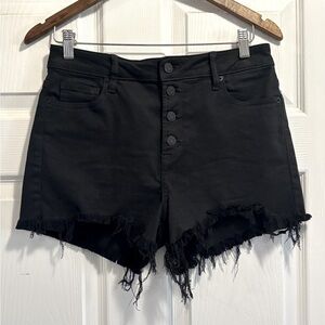HIDDEN High Rise Black Frayed Hem Shorts Soft Stretchy Jean Denim Large 12 / 14